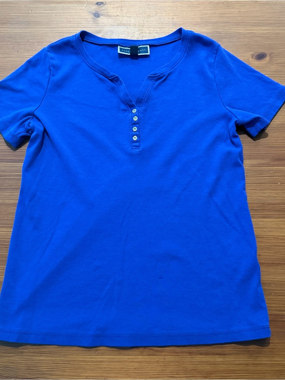 Karen Scott Blue Short Sleeve Shirt with Button Details - Small